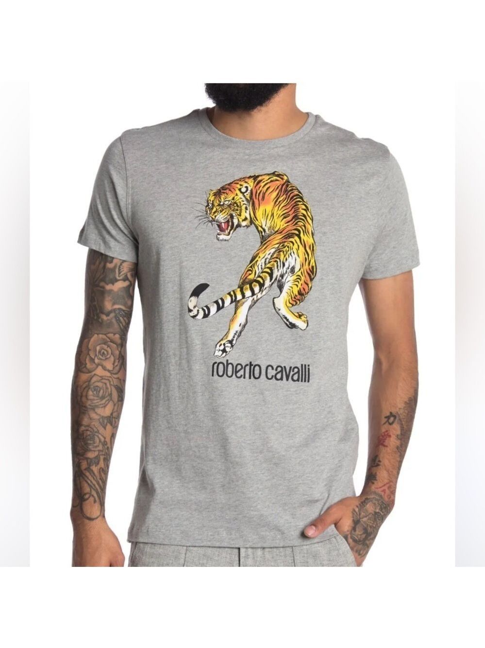 Roberto Cavalli Grey Tiger Print T Shirt XL